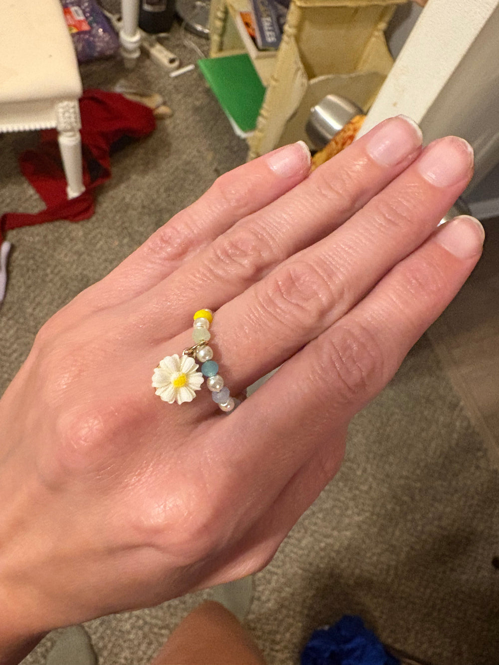 Pastel Beaded Charmed Daisy Ring
