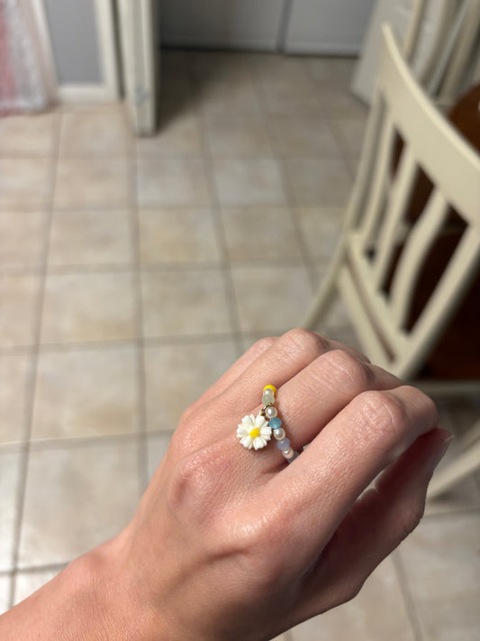 Pastel Beaded Charmed Daisy Ring