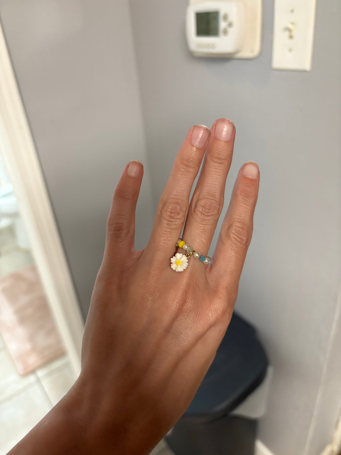 Pastel Beaded Charmed Daisy Ring